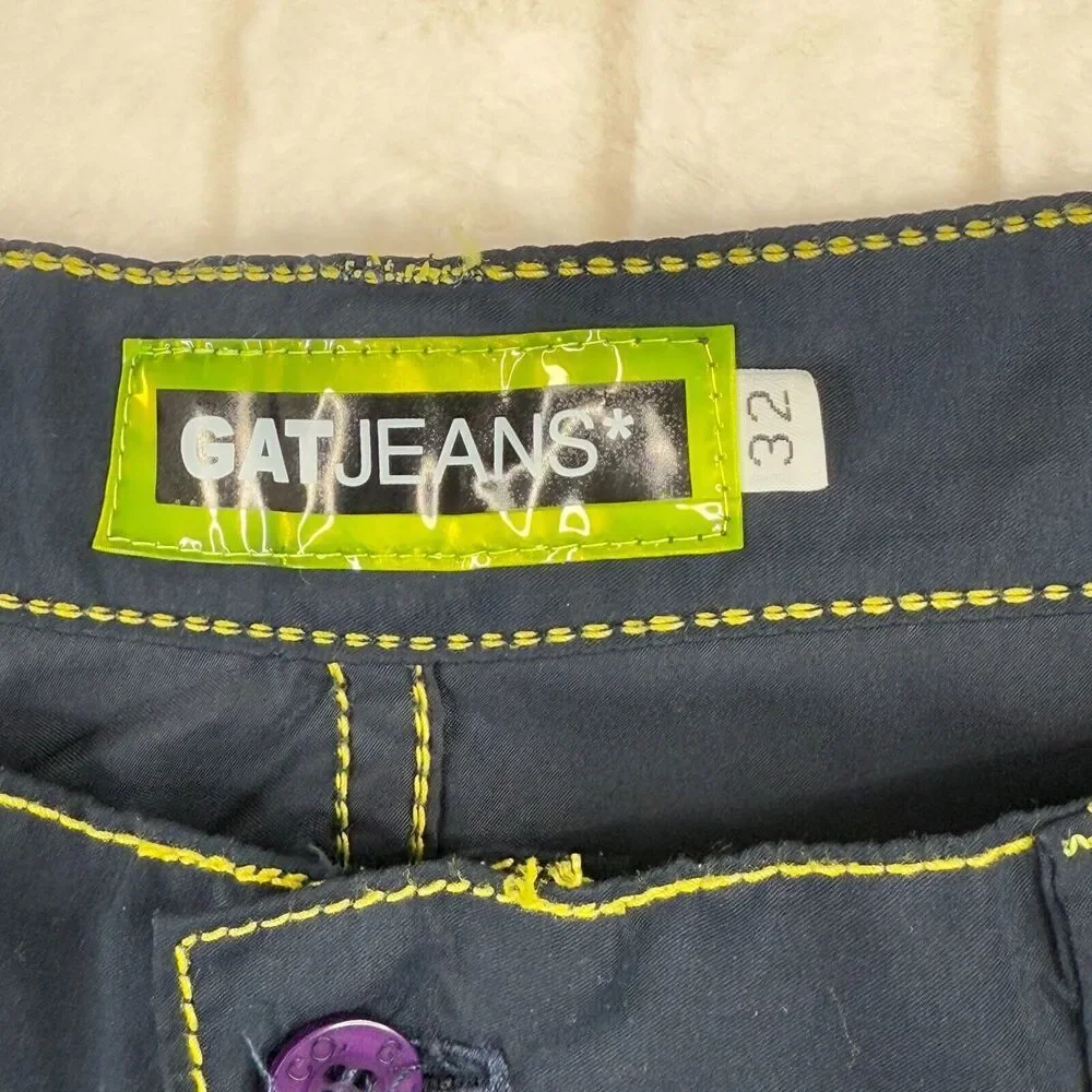 Vintage GAT Gypsies And Thieves Wide Leg Pants 28x25 Blue Wide Leg Y2K 90's Rave - Picture 3 of 15
